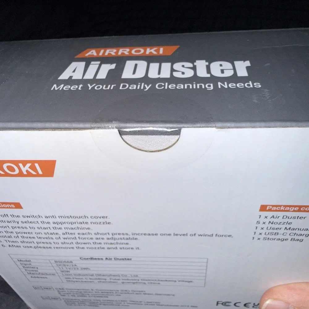 AIRROKI Cordless Air Duster 90W Electric Air Blower USB-C w/ 5Nozzles Box 2